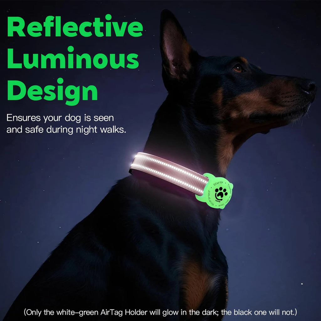Taakcc Reflective Dog Collar with Luminous Airtag Holder, Waterproof Soft Padded & Safety Buckle, Air Tag Tracker Case Collars