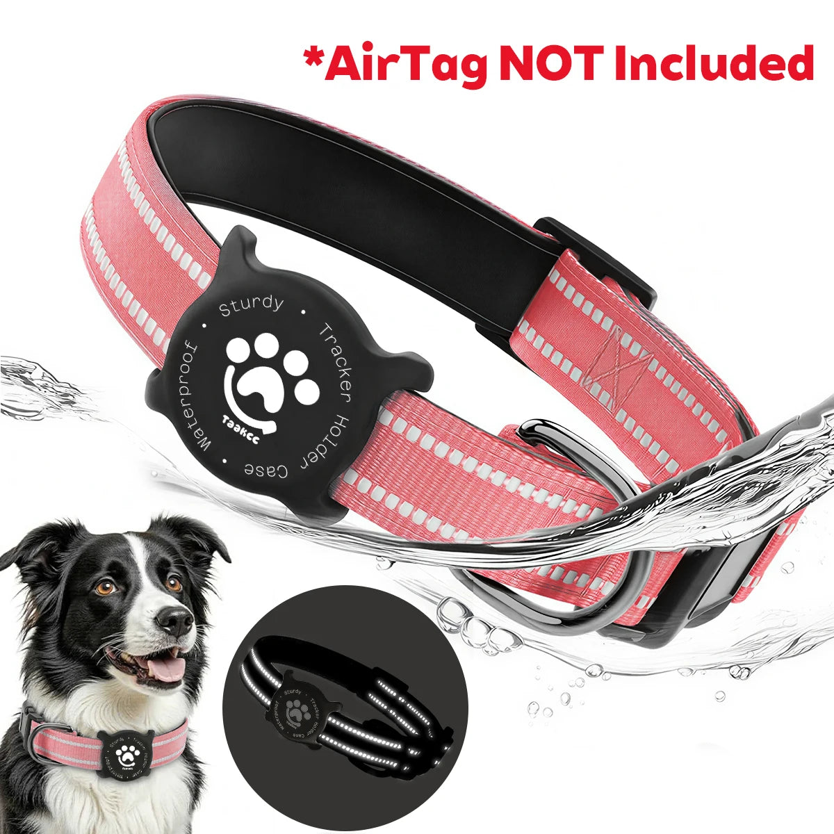 Taakcc Reflective Dog Collar with Luminous Airtag Holder, Waterproof Soft Padded & Safety Buckle, Air Tag Tracker Case Collars
