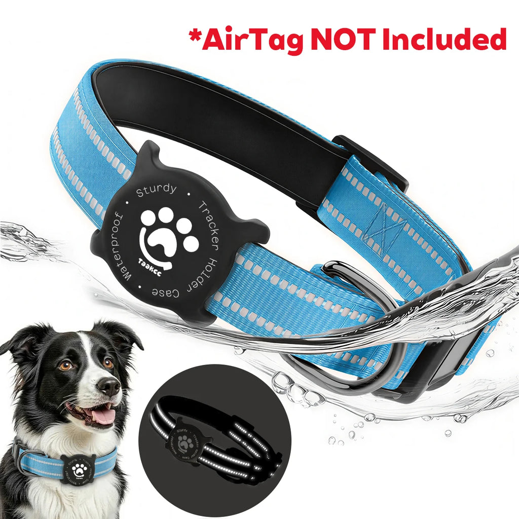 Taakcc Reflective Dog Collar with Luminous Airtag Holder, Waterproof Soft Padded & Safety Buckle, Air Tag Tracker Case Collars